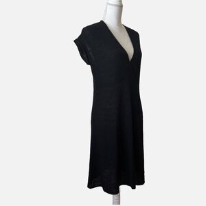 Eileen Fisher Wool Midi Dress Textured Knit Wrap V-Neck Small
